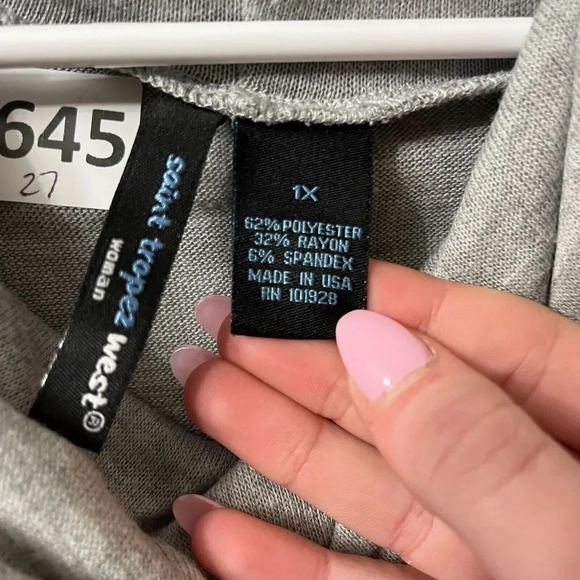 Saint Tropez West Womens Gray Sweater 1X Colorblock Cowl Neck Long Sleeve - Picture 8 of 9